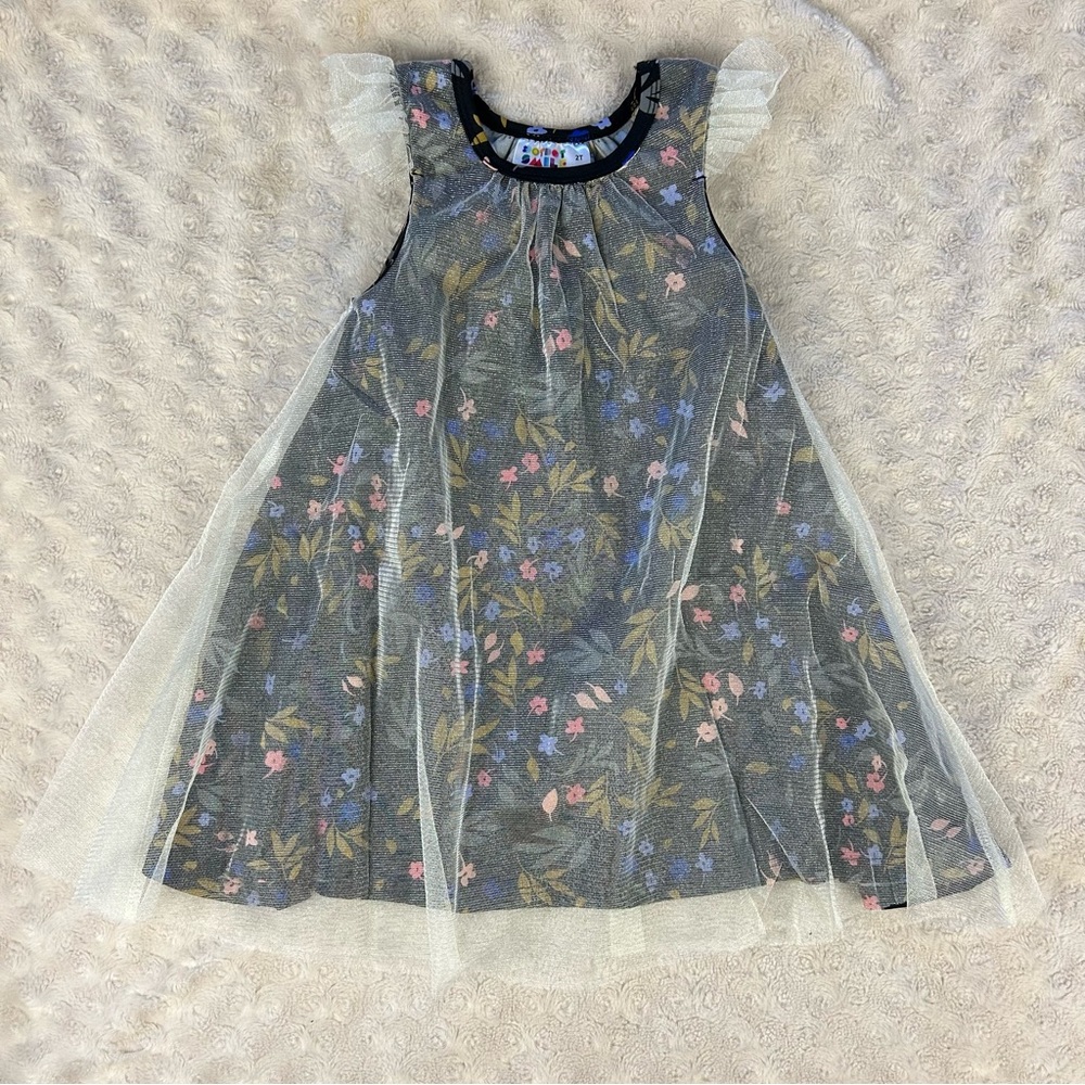 Dot Dot Smile Dress Tulle Overlay Black Floral Size 2T